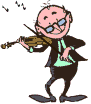 Little icon of animated man in a suit and tie playing violin