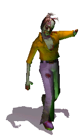 Walking animated undead zombie guy shuffling and stumbling along without a hand