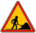 Little animated sign stick man working with shovel throws dirt out of sign