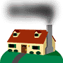 Moving animated picture of the word home formed in smoke from the chimney of a home icon